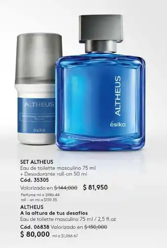 Ésika SET ALTHEUS Eau de toilette masculino 75 ml + Desodorante roll-on 50 ml oferta