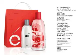 Ésika SET YOU EMOTION Eau de toilette 90 ml + YOU eau de toilette 50 ml + Bolsa oferta