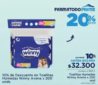 FarmaTodo Toallitas Humedas Winny Avena x 200 und oferta