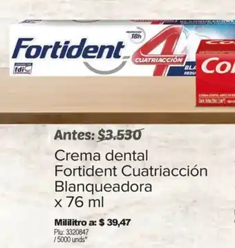 Surtimax Crema dental Fortident Cuatriacción Blanqueadora x 76 ml oferta