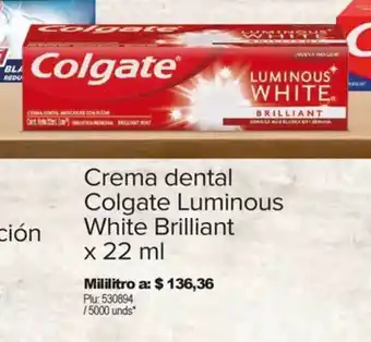 Surtimax Crema dental Colgate Luminous White Brilliant x 22 ml oferta