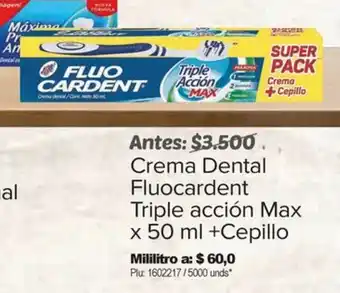 Surtimax Crema Dental Fluocardent Triple acción Max x 50 ml +Cepillo oferta