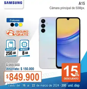 Alkosto SAMSUNG A15 Cámara principal de 50Mpx. oferta