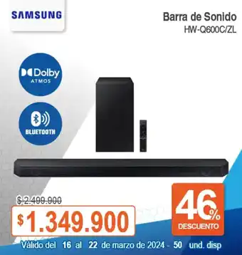 Alkosto SAMSUNG Barra de Sonido HW-Q600C/ZL oferta
