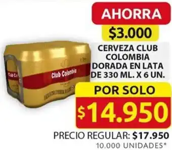 Ara CERVEZA CLUB COLOMBIA DORADA EN LATA DE 330 ML. X 6 UN oferta