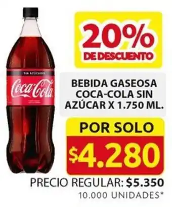 Ara BEBIDA GASEOSA COCA-COLA SIN AZÚCAR X 1.750ML oferta