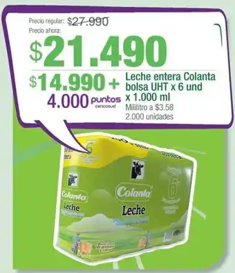 Jumbo Leche entera Colanta bolsa UHT x 6 und x 1.000 ml oferta