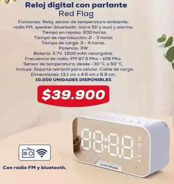 Tiendas D1 Reloj digital con parlante Red Flag oferta