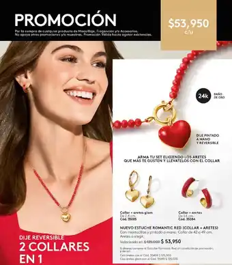 Ésika NUEVO ESTUCHE ROMANTIC RED (COLLAR + ARETES) Con mostacillas y pintado a mano. Collar de 42 a 49cm oferta