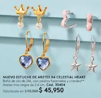 Ésika NUEVO ESTUCHE DE ARETES X4 CELESTIAL HEART Baño de oro de 24k, con piedras facetadas y cristales** Aretes más largos de 2.4cm oferta