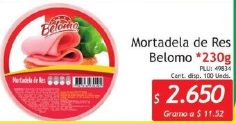 Belalcazar Mortadela de Res Belomo 230g oferta