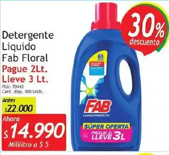 Belalcazar Detergente Liquido Fab Floral Pague 2lt/Lleve 3lt oferta
