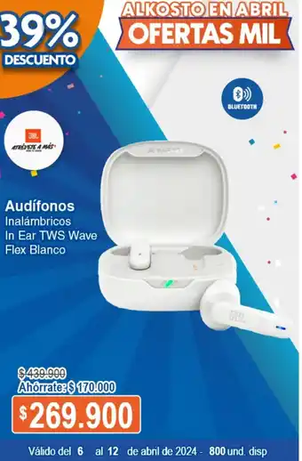 Alkosto Audífonos Inalámbricos In Ear TWS Wave Flex Blanco oferta
