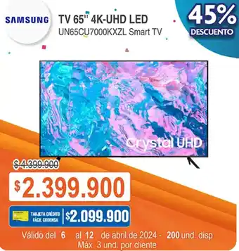 Alkosto SAMSUNG TV 65" 4K-UHD LED UN65CU7000KXZL Smart TV oferta