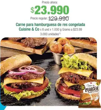 Jumbo Carne para hamburguesa de res congelada Cuisine & Co x 8 und x 1.000g oferta