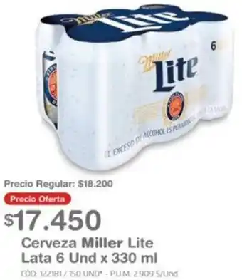 Makro Cerveza Miller Lite Lata 6 Und x 330ml oferta