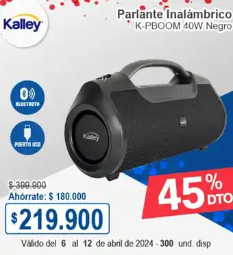 Ktronix Kalley Parlante Inalámbrico K-PBOOM 40W Negro oferta