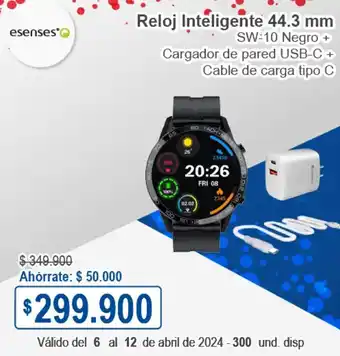 Ktronix esenses Reloj Inteligente 44.3 mm SW-10 Negro + Cargador de pared USB-C Cable de carga tipo C oferta