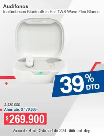 Ktronix Audífonos Inalámbricos Bluetooth In Ear TWS Wave Flex Blanco oferta
