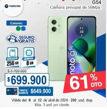 Motorola G54 Cámara principal de 50Mpx.