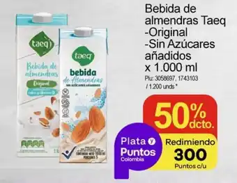 Surtimax Bebida de almendras Taeq -Original -Sin Azúcares añadidos x 1.000 ml oferta