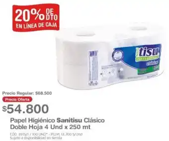 Makro Papel Higiénico Sanitisu Clásico Doble Hoja 4 Und x 250mt oferta