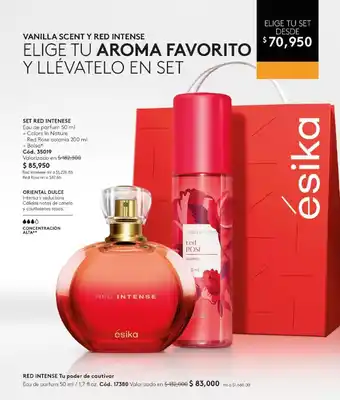 Ésika SET RED INTENESE Eau de parfum 50 ml + Colors In Nature Red Rose colonia 200 ml + Bolsa oferta