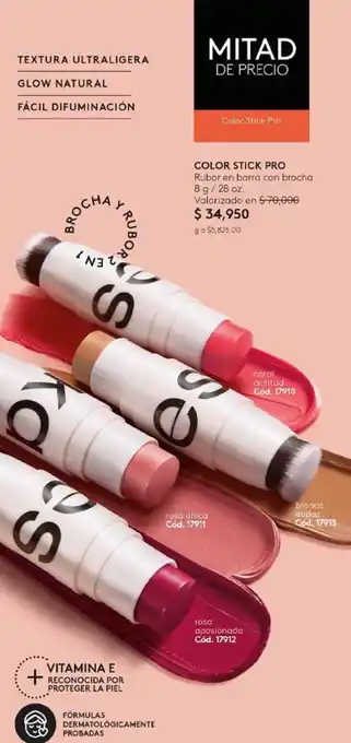 Ésika COLOR STICK PRO Rubor en barra con brocha 8 g/ 28 oz. oferta