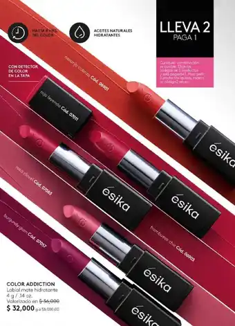 Ésika COLOR ADDICTION Labial mate hidratante 4 g/.14 oz. oferta