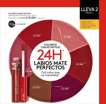 Ésika COLORFIX LIQUID TATTOO Labial líquido mate 24H 6 ml/.2 fl.oz. oferta