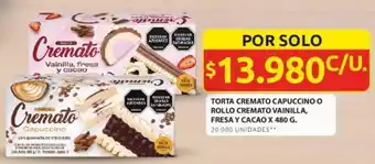 Ara TORTA CREMATO CAPUCCINO O ROLLO CREMATO VAINILLA, FRESA Y CACAO X 480G oferta