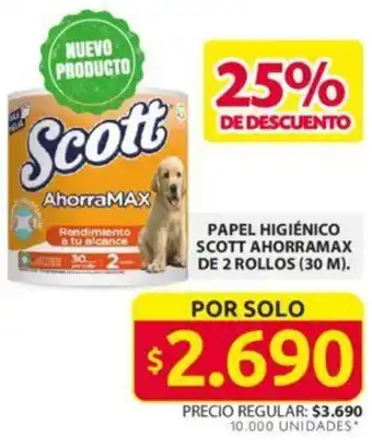 Ara PAPEL HIGIÉNICO SCOTT AHORRAMAX DE 2 ROLLOS 30m oferta