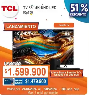 Alkosto TCL TV 55" 4K-UHD LED oferta