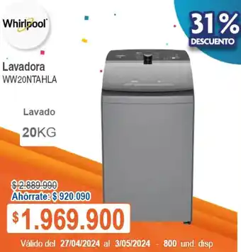 Alkosto Whirlpool Lavadora WW20NTAHLA 20KG oferta