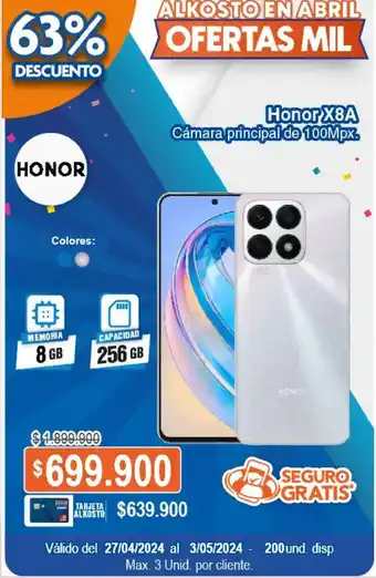 Alkosto Honor X8A Cámara principal de 100Mpx. oferta