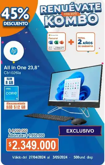 Alkosto Hp All in One 23,8" Cb1026la oferta