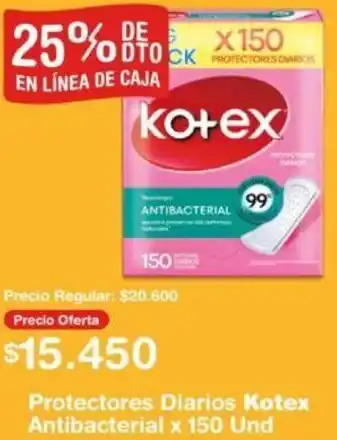 Makro Protectores Diarios Kotex Antibacterial x 150 Und oferta