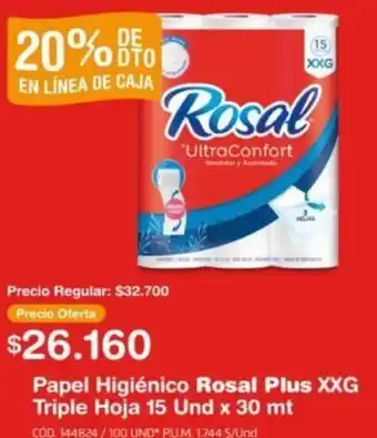 Makro Papel Higiénico Rosal Plus XXG Triple Hoja 15 Und x 30mt oferta