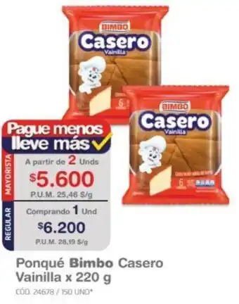 Makro Ponqué Bimbo Casero Vainilla x 220g oferta