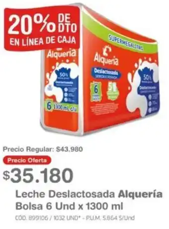 Makro Leche Deslactosada Alquería Bolsa 6 Und x 1300ml oferta
