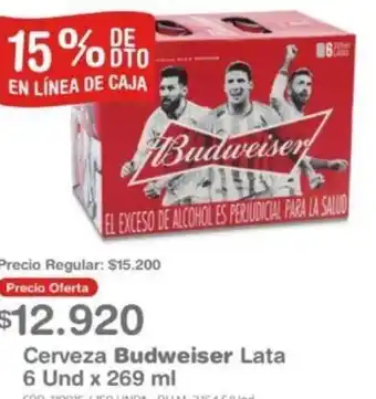 Makro Cerveza Budweiser Lata 6 Und x 269ml oferta