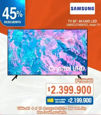 Alkosto SAMSUNG TV 65" 4K-UHD LED UN65CU7000KXZL Smart TV oferta