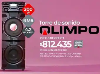 Olímpica Torre de sonido OLIMPO 200w oferta