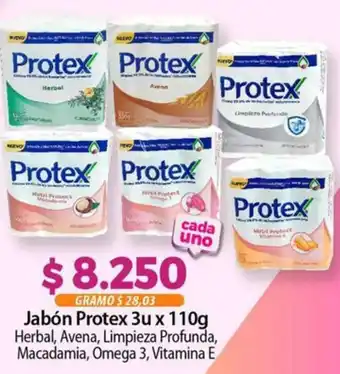 Jabón Protex 3ux 110g Herbal, Avena, Limpieza Profunda, Macadamia, Omega 3, Vitamina E