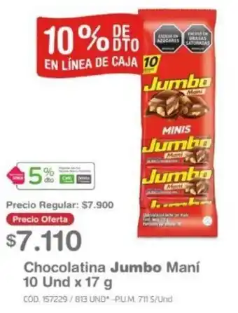 Makro Chocolatina Jumbo Maní 10 Und x 17g oferta