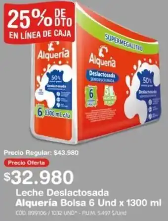 Makro Leche Deslactosada Alquería Bolsa 6 Und x 1300ml oferta