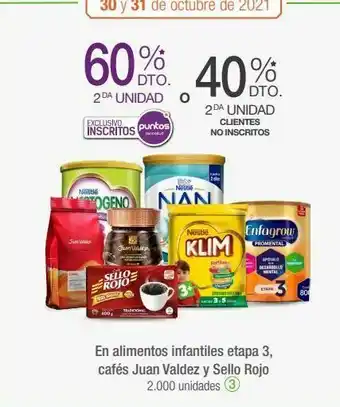 Jumbo En alimentos infantiles etapa 3, cafés juan valdez y sello rojo oferta