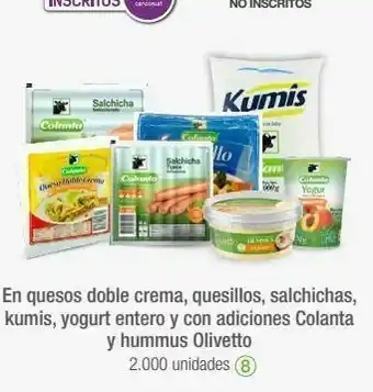 Jumbo En quesos doble crema, quesillos, salchichas, kumis, yogurt entero y con adiciones colanta y hummus olivetto oferta