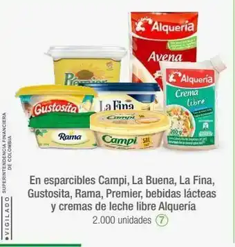 Jumbo En esparcibles campi, la buena, la fina, gustosita, rama, premier, bebidas lácteas y cremas de leche libre alquería oferta