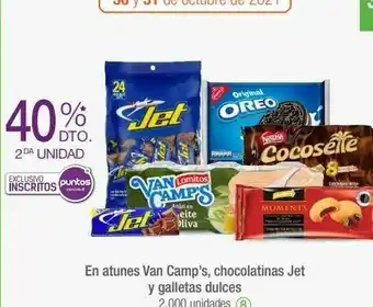 Jumbo En atunes van camp’s, chocolatinas jet y galletas dulces oferta
